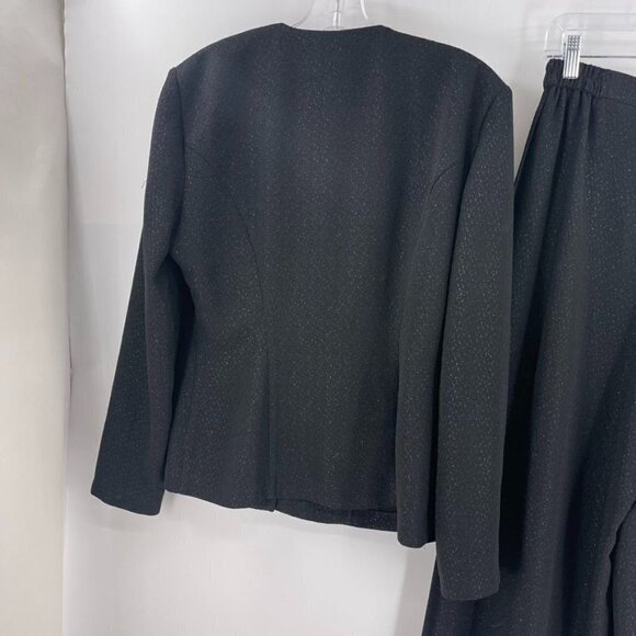 Joseph Ribkoff Size US 8 Black Shimmer Pleated Wide Leg Button Front Top Set - Picture 8 of 11